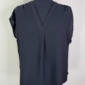 Banana Republic Blouse Womens Small Black Cap Sleeves V Neck Lightweight Spring
